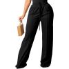 imagePINSV Womens Casual Wide Leg Pants High Waisted Drawstring Baggy Sweatpants Elastic Straight Leg Lounge Pants721 Black