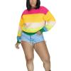 imagePINSV Womens Color Block Knit Sweaters Casual Crewneck Long Sleeve Loose Fit Pullover Sweater Tops Pink Yellow Striped L