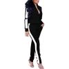 imagePINSV Womens Tracksuit Two Piece Outfits Long Sleeve Zip Up Jacket Jogger Casual Sweatsuit Matching Sets Track Suits Black White L