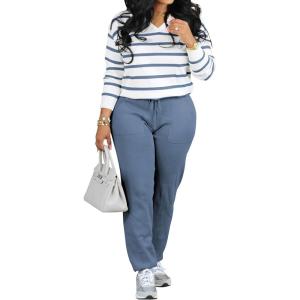 imagePINSV Sweat Suit For Women 2 Piece Set Jogger Outfits Lounge Sets Casual TracksuitBlue