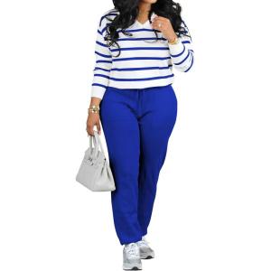 imagePINSV Sweat Suit For Women 2 Piece Set Jogger Outfits Lounge Sets Casual TracksuitRoyal Blue