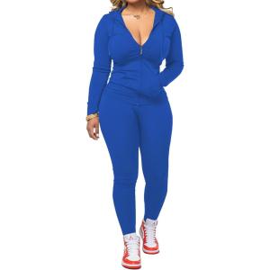 imagePINSV Women Two Piece Outfits Workout Sets Bodycon Tracksuit Long Sleeve Zip Up Hoodie Jacket Jogger Matching Sweat Pants SetBlue