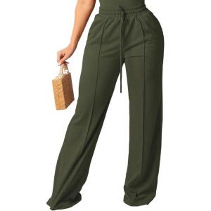 imagePINSV Womens Casual Wide Leg Pants High Waisted Drawstring Baggy Sweatpants Elastic Straight Leg Lounge Pants721 Army Green
