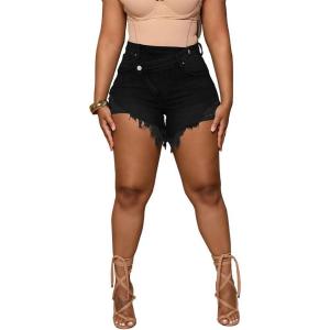 imagePINSV Womens High Waisted Crossover Denim ShortsBlack
