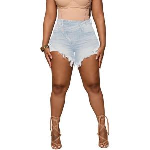 imagePINSV Womens High Waisted Crossover Denim ShortsGray Blue