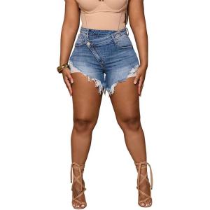 imagePINSV Womens High Waisted Crossover Denim ShortsLight Blue
