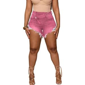 imagePINSV Womens High Waisted Crossover Denim ShortsPink