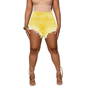 imagePINSV Womens High Waisted Crossover Denim ShortsYellow