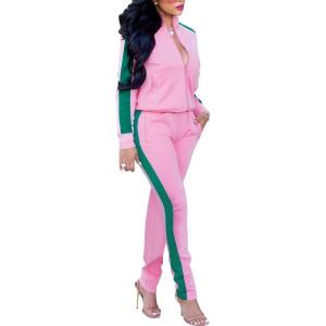 imagePINSV Womens Tracksuit Two Piece Outfits Long Sleeve Zip Up Jacket Jogger Casual Sweatsuit Matching Sets Track Suits Pink L