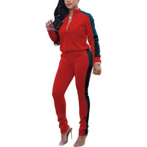 imagePINSV Womens Tracksuit Two Piece Outfits Long Sleeve Zip Up Jacket Jogger Casual Sweatsuit Matching Sets Track Suits Red L