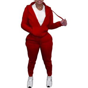 imagePINSV Womens Two Piece Outfits Sweatsuits Sets Long Sleeve Zip Up Hoodie Sweatpants Jogging Suits Casual TracksuitsRed