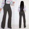 imagePINSV Womens High Waisted Stretchy Bootcut Pull On Dress Pants Casual Work Pants3257 Dark Grey