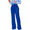 imagePINSV Womens High Waisted Stretchy Bootcut Pull On Dress Pants Casual Work Pants3276 Blue