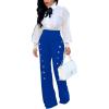 imagePINSV Womens High Waisted Stretchy Bootcut Pull On Dress Pants Casual Work Pants3276 Blue