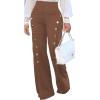 imagePINSV Womens High Waisted Stretchy Bootcut Pull On Dress Pants Casual Work Pants3276 Brown