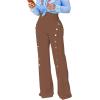 imagePINSV Womens High Waisted Stretchy Bootcut Pull On Dress Pants Casual Work Pants3276 Brown