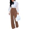 imagePINSV Womens High Waisted Stretchy Bootcut Pull On Dress Pants Casual Work Pants3276 Brown