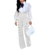 imagePINSV Womens High Waisted Stretchy Bootcut Pull On Dress Pants Casual Work Pants3276 White
