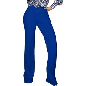 imagePINSV Womens High Waisted Stretchy Bootcut Pull On Dress Pants Casual Work Pants3257 Blue