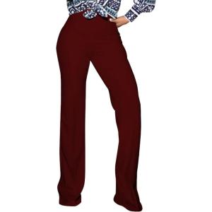 imagePINSV Womens High Waisted Stretchy Bootcut Pull On Dress Pants Casual Work Pants3257 Deep Red