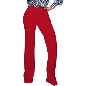 imagePINSV Womens High Waisted Stretchy Bootcut Pull On Dress Pants Casual Work Pants3257 Red