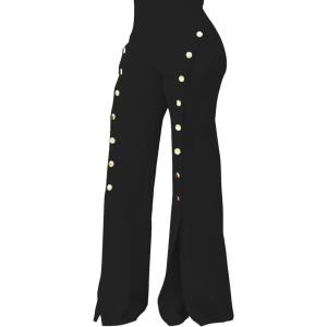 imagePINSV Womens High Waisted Stretchy Bootcut Pull On Dress Pants Casual Work Pants3276 Black