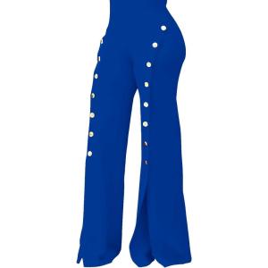 imagePINSV Womens High Waisted Stretchy Bootcut Pull On Dress Pants Casual Work Pants3276 Blue