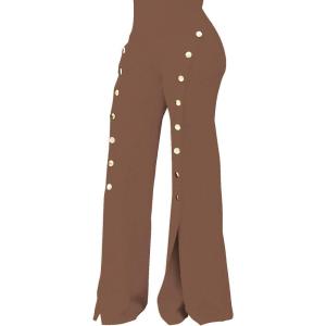 imagePINSV Womens High Waisted Stretchy Bootcut Pull On Dress Pants Casual Work Pants3276 Brown