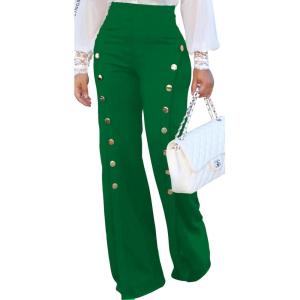imagePINSV Womens High Waisted Stretchy Bootcut Pull On Dress Pants Casual Work Pants3276 Green