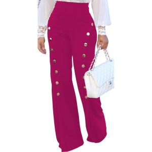 imagePINSV Womens High Waisted Stretchy Bootcut Pull On Dress Pants Casual Work Pants3276 Rose Red