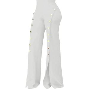 imagePINSV Womens High Waisted Stretchy Bootcut Pull On Dress Pants Casual Work Pants3276 White