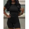 imageLounge Wear Casual 2 Piece Outfits Sets for Women Skinny Crew Neck Tshirt High Waist Leggings Shorts Workout SetBlack B