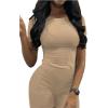 imageLounge Wear Casual 2 Piece Outfits Sets for Women Skinny Crew Neck Tshirt High Waist Leggings Shorts Workout SetCream