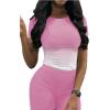 imageLounge Wear Casual 2 Piece Outfits Sets for Women Skinny Crew Neck Tshirt High Waist Leggings Shorts Workout SetGradient Pink
