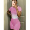 imageLounge Wear Casual 2 Piece Outfits Sets for Women Skinny Crew Neck Tshirt High Waist Leggings Shorts Workout SetGradient Pink