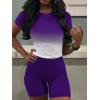 imageLounge Wear Casual 2 Piece Outfits Sets for Women Skinny Crew Neck Tshirt High Waist Leggings Shorts Workout SetGradient Purple