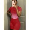 imageLounge Wear Casual 2 Piece Outfits Sets for Women Skinny Crew Neck Tshirt High Waist Leggings Shorts Workout SetGradient Red
