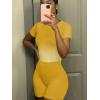 imageLounge Wear Casual 2 Piece Outfits Sets for Women Skinny Crew Neck Tshirt High Waist Leggings Shorts Workout SetGradient Yellow