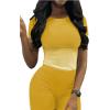 imageLounge Wear Casual 2 Piece Outfits Sets for Women Skinny Crew Neck Tshirt High Waist Leggings Shorts Workout SetGradient Yellow