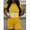 imageLounge Wear Casual 2 Piece Outfits Sets for Women Skinny Crew Neck Tshirt High Waist Leggings Shorts Workout SetGradient Yellow