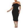 imagePINSV Women Ruched Off Shoulder Dress Bodycon Party Elegant Midi Dresses3288 Black
