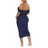 imagePINSV Women Ruched Off Shoulder Dress Bodycon Party Elegant Midi Dresses3288 Dark Blue