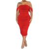 imagePINSV Women Ruched Off Shoulder Dress Bodycon Party Elegant Midi Dresses3288 Red