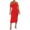 imagePINSV Women Ruched Off Shoulder Dress Bodycon Party Elegant Midi Dresses3288 Red