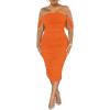imagePINSV Women Ruched Off Shoulder Dress Bodycon Party Elegant Midi DressesSolid Orange