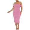 imagePINSV Women Ruched Off Shoulder Dress Bodycon Party Elegant Midi DressesSolid Pink