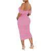 imagePINSV Women Ruched Off Shoulder Dress Bodycon Party Elegant Midi DressesSolid Pink
