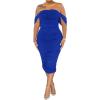 imagePINSV Women Ruched Off Shoulder Dress Bodycon Party Elegant Midi DressesSolid Royal Blue