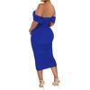 imagePINSV Women Ruched Off Shoulder Dress Bodycon Party Elegant Midi DressesSolid Royal Blue