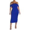 imagePINSV Women Ruched Off Shoulder Dress Bodycon Party Elegant Midi DressesSolid Royal Blue